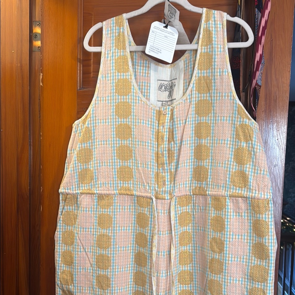 Ace & Jig Sleeveless Jumpsuit in Mustard, Peach & Light Blue Plaid